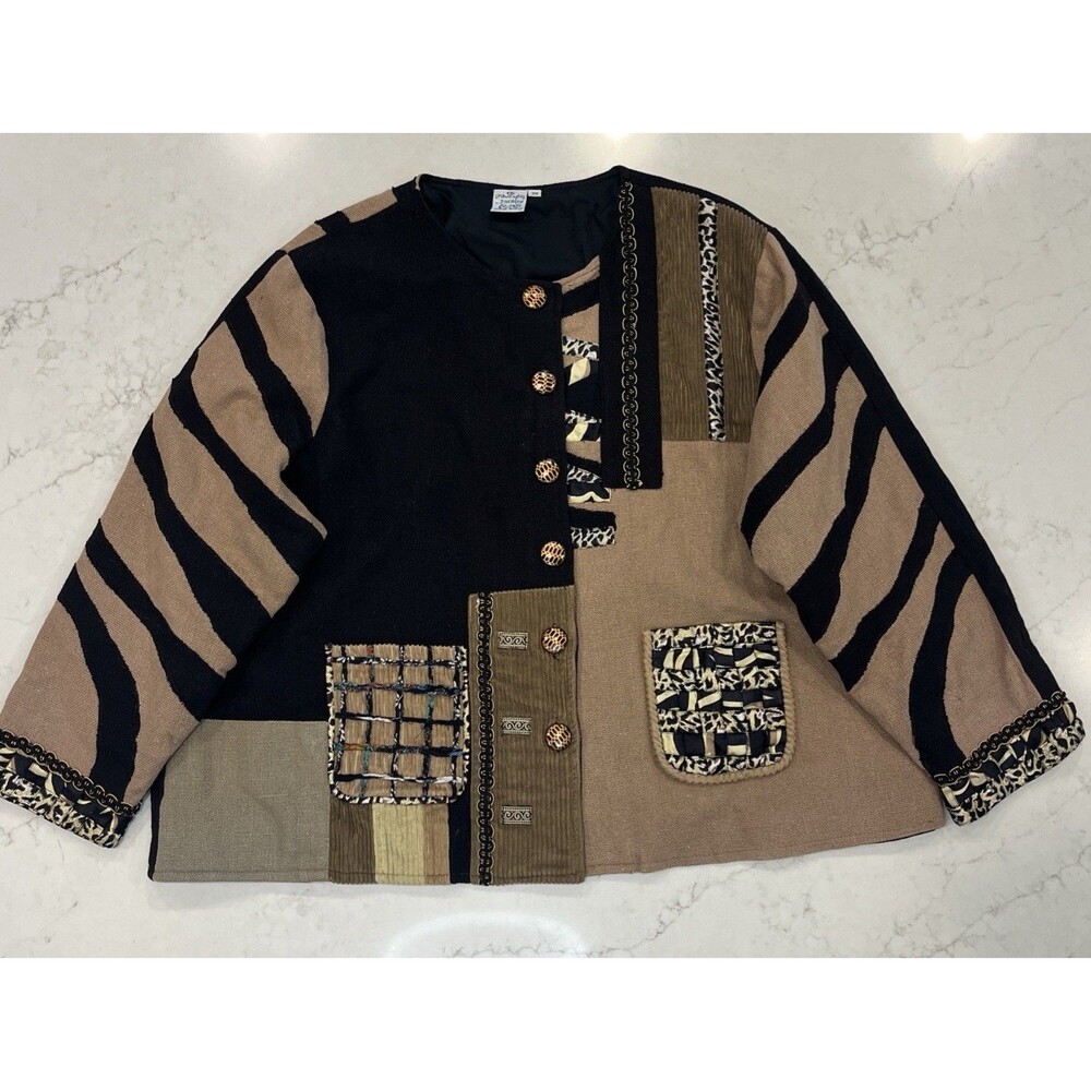 Parsley Sage 3X Tapestry Art Wear Lined Jacket Blazer Coat Textured Pockets Boho